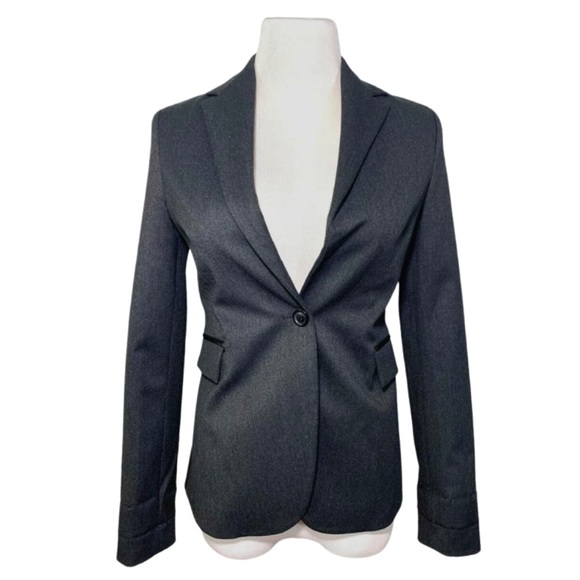 Anine Bing Jackets & Blazers - Anine Bing Single Button Blazer | Charcoal Grey with Faux Leather Trim | Size XS